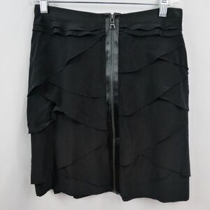 Robert Rodriguez Silk Exposed Zip Mini Skirt‎ Sz 6 Black Tiered Chiffon